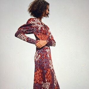 Zara Long puff sleeve Jacquard knitted maxi dress. NWOT